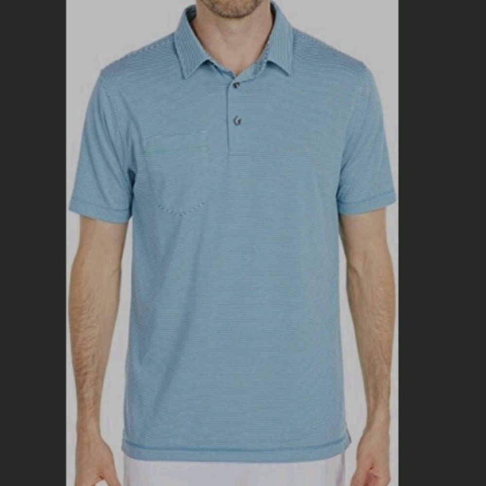 Linksoul Men's Striped Cotton Blue Golf Polo Shirt